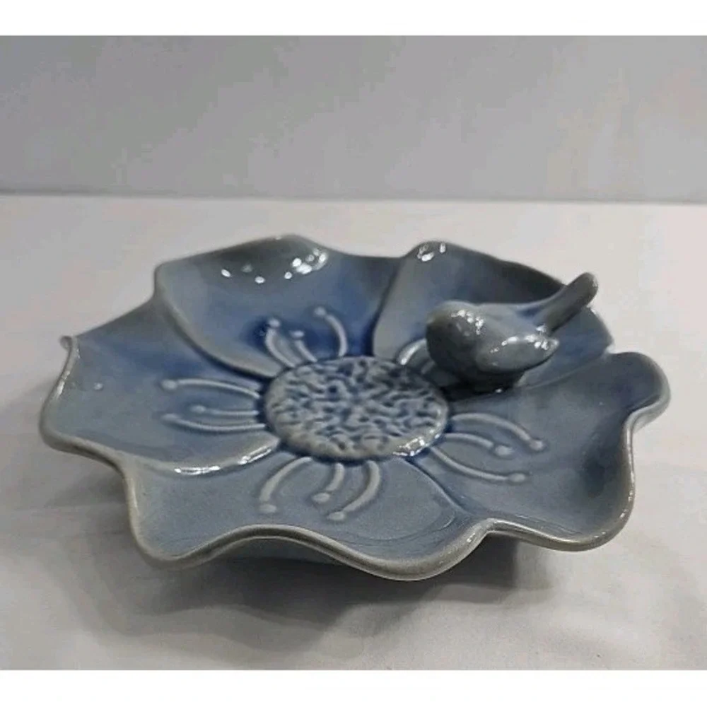 Vintage Periwinkle Art Pottery Bird Water‎ Dish Bowl 9.5